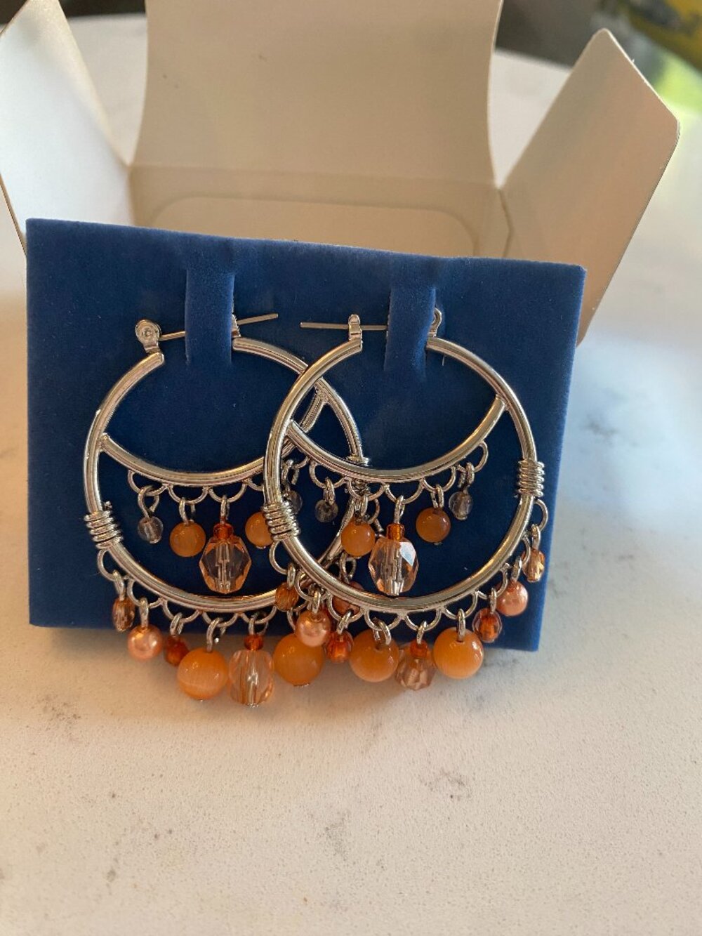 Avon Celebration Rings Orange Beaded Chandelier Hoop Earrings